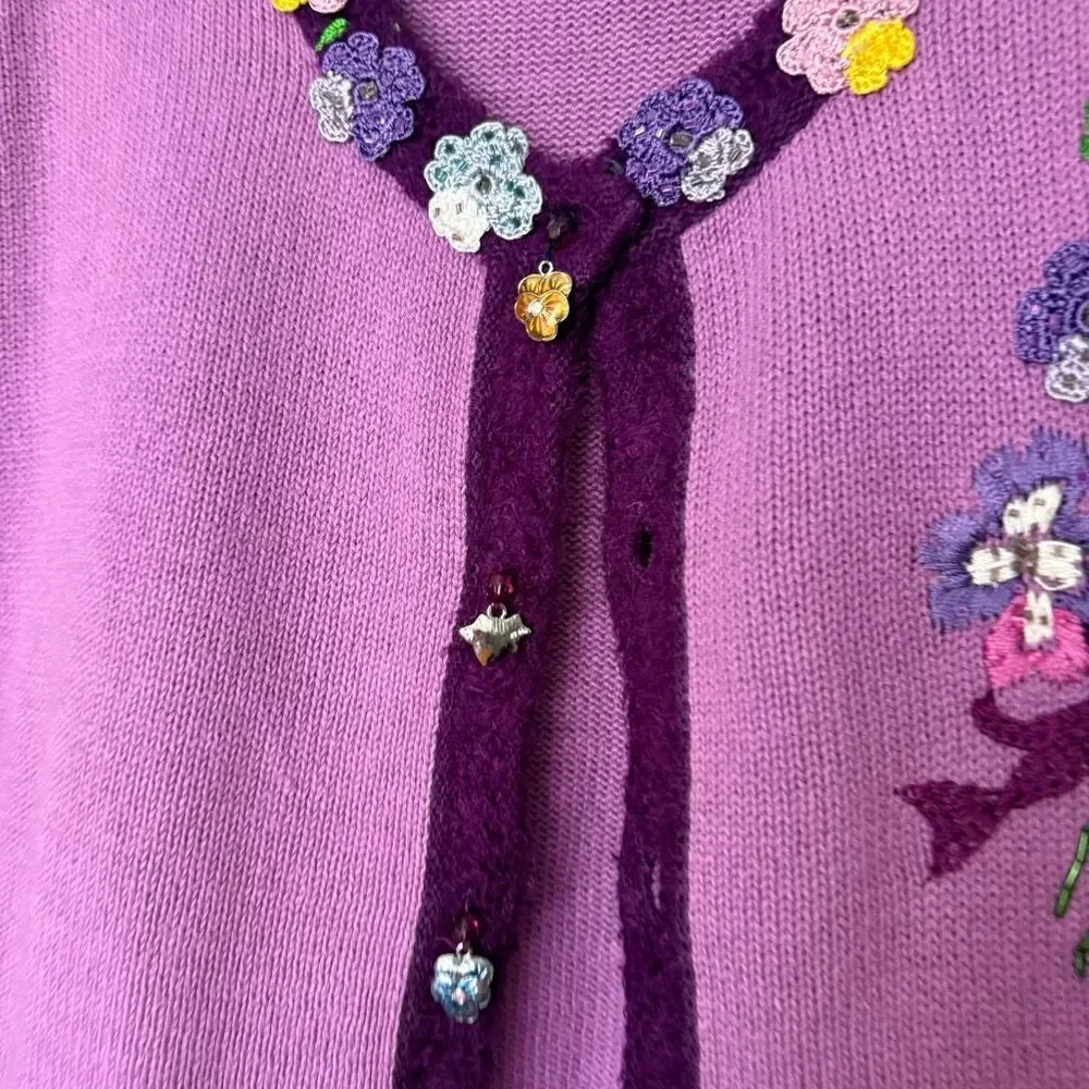 Storybook Knits Women’s Small Purple Enbroidered Cardigan Sweater - Picture 2 of 6